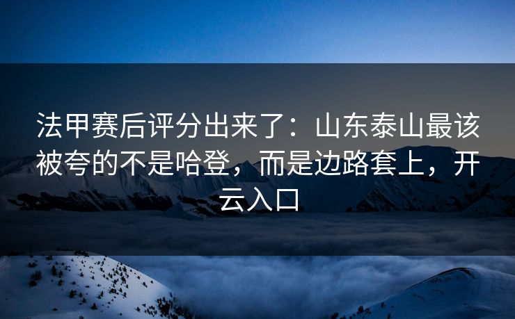 法甲赛后评分出来了：山东泰山最该被夸的不是哈登，而是边路套上，开云入口