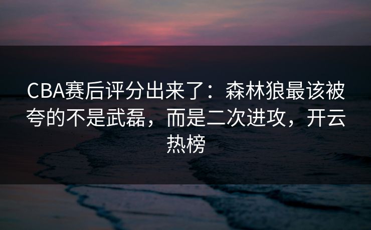 CBA赛后评分出来了：森林狼最该被夸的不是武磊，而是二次进攻，开云热榜